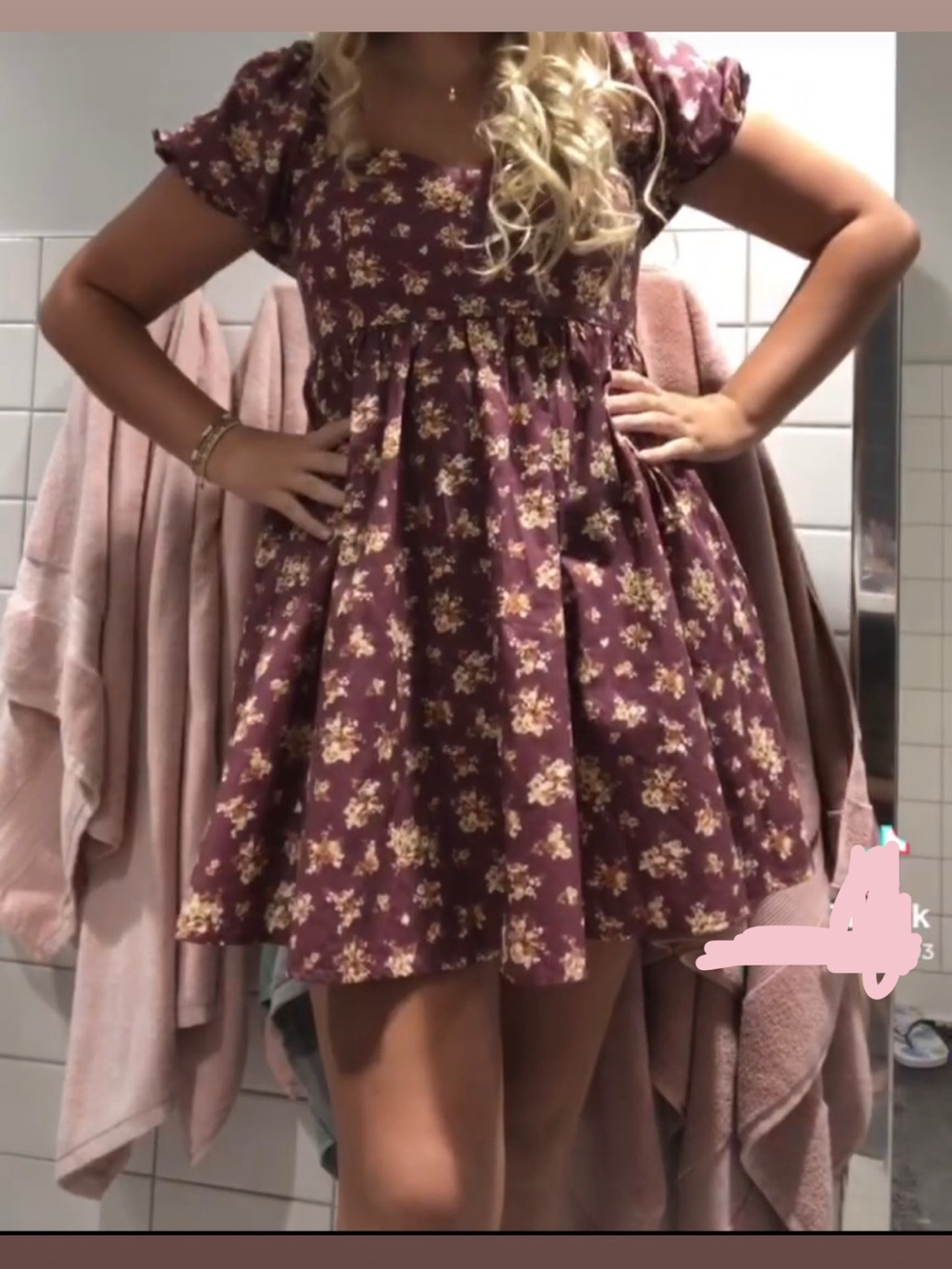 Altard State Floral Square Neck Baby Doll Dress in Plum